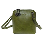 Superbia Pewter Hardware Small Box Zip Around Cross Body Bag: Green