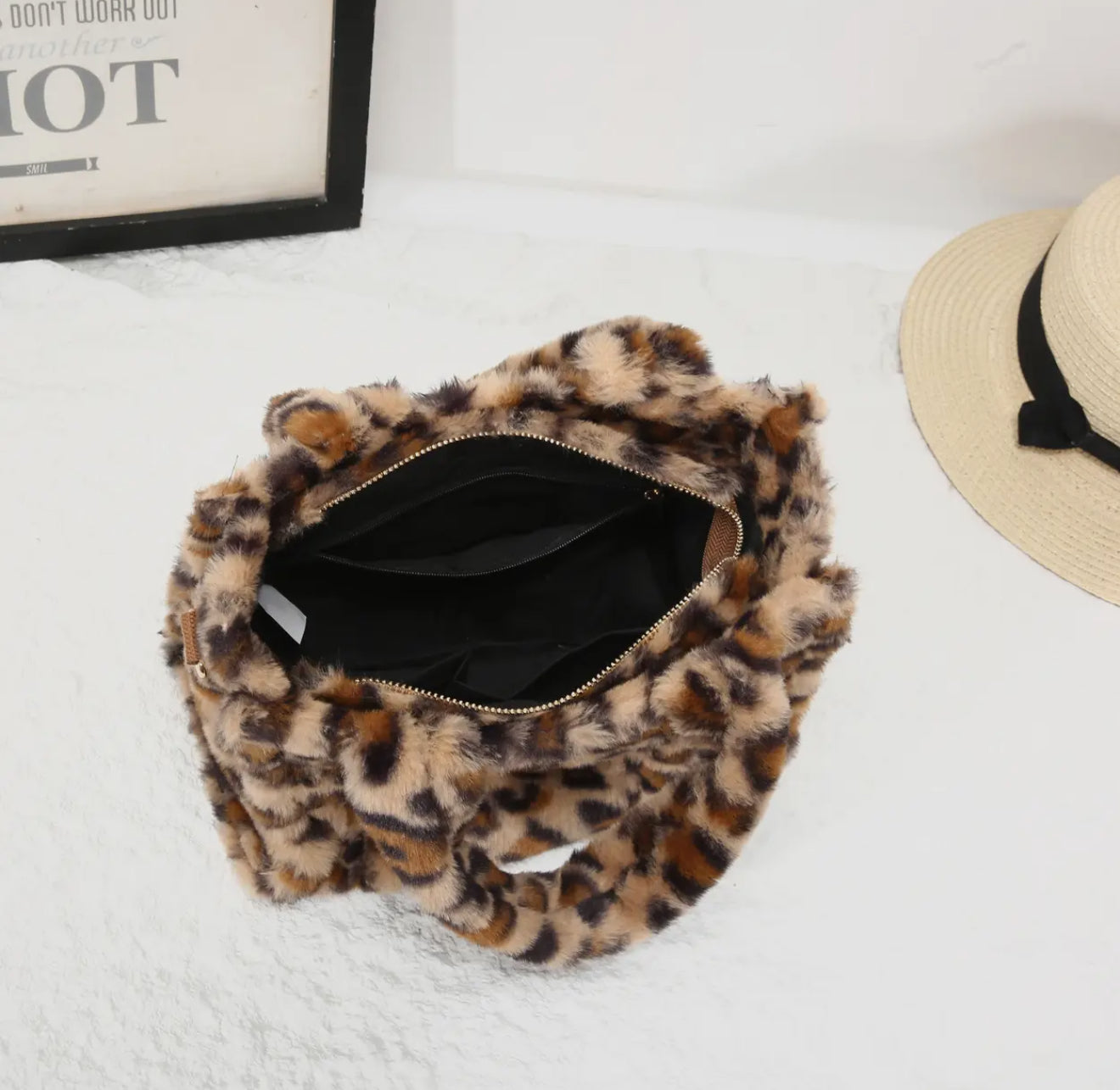 🐆 Leopard Print Faux Fur Tote Bag