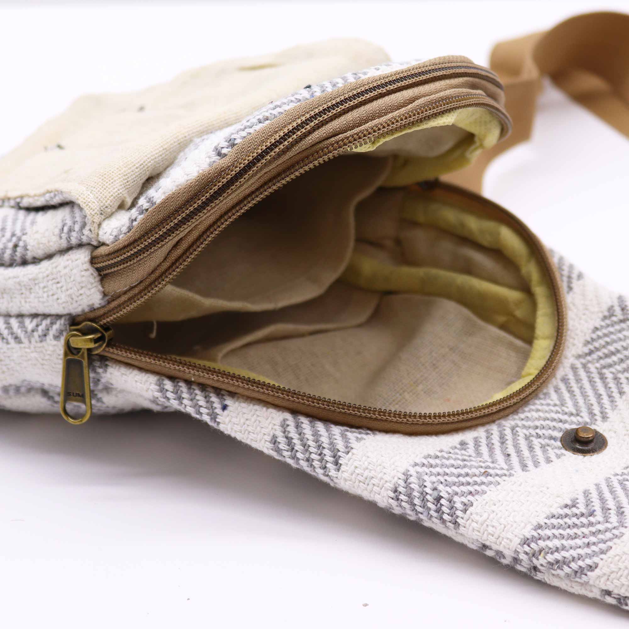 Natural Cotton Cross-Body Bags: Grey & White
