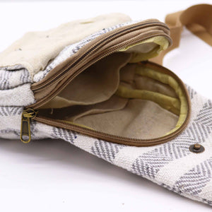 Natural Cotton Cross-Body Bags: Grey & White