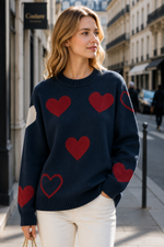 Mixed Heart Print Knit Jumper: Blue