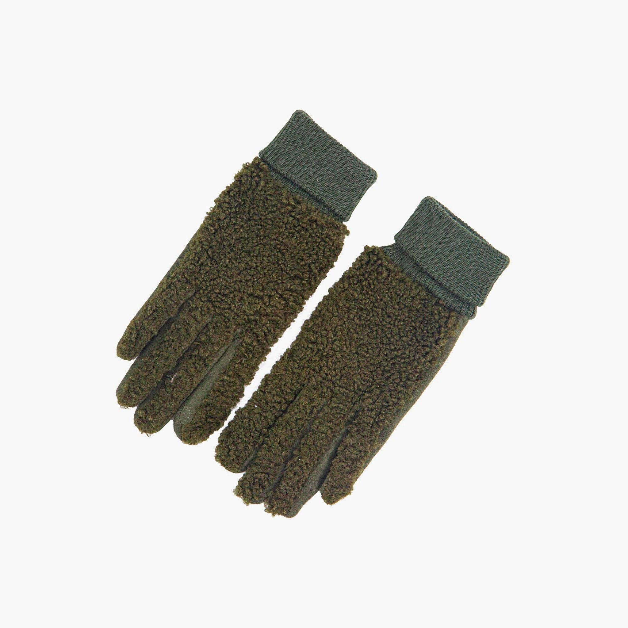 Winnie Khaki Borg Fleece Gloves: One-size
