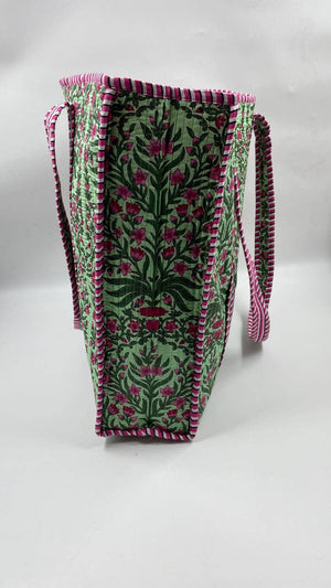 100% Cotton Kantha Quilted Boho Floral Reversible Tote Bag