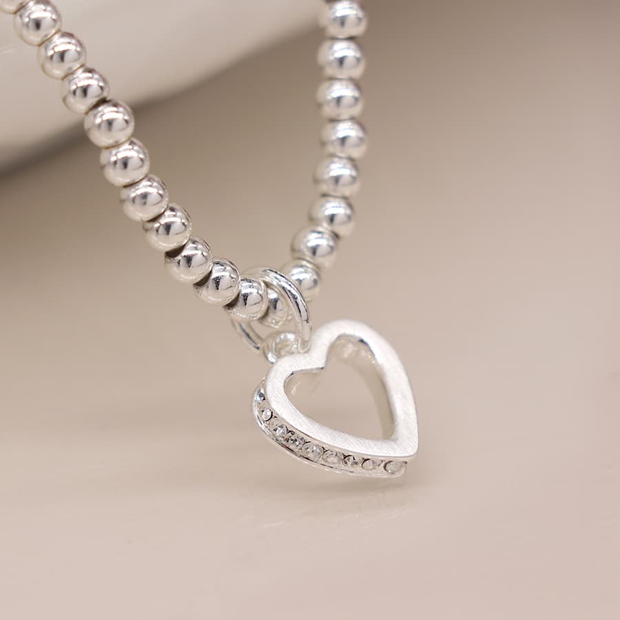 Silver plated crystal edged heart bracelet