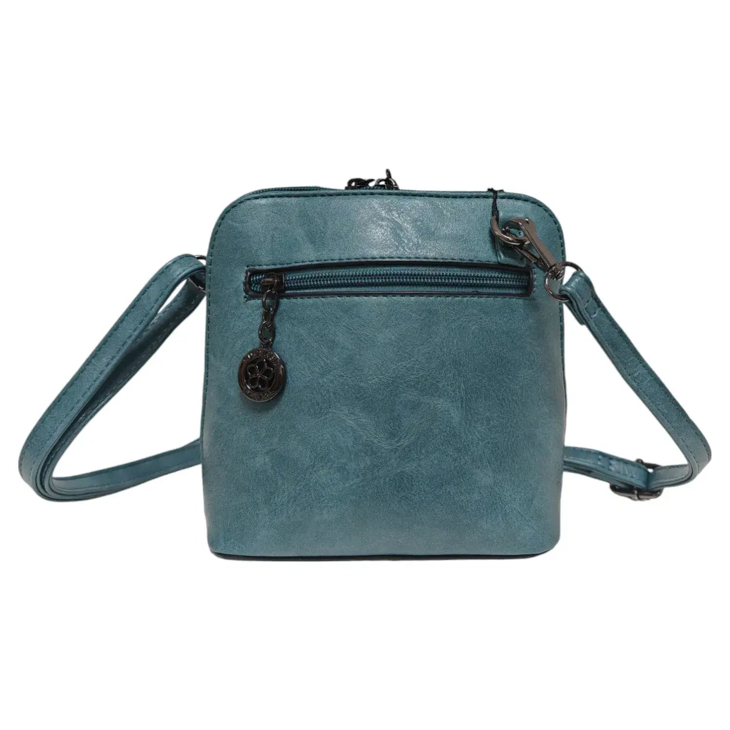 Superbia Pewter Hardware Small Box Zip Around Cross Body Bag: Green