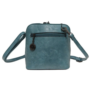 Superbia Pewter Hardware Small Box Zip Around Cross Body Bag: Green