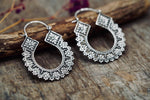 Floral Boho Hoops, Silver Plated Brass Hoop Earrings, Ethnic Statement Earrings, Lightweight Artisan Jeweller, Gift for Her