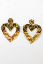 GOLD HEART TWO TONE BEADED EARRINGS