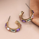 Golden and lilac mix crystal open hoop earrings