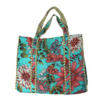 Reversible Botanical Print Quilted Cotton Tote Bag