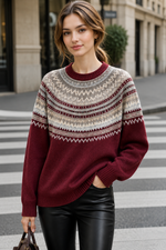 Fair Isle Pattern Knit Jumper: Red