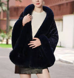 Elegant Sequin Cape Wrap with Plush Faux Fur PE400: Navy