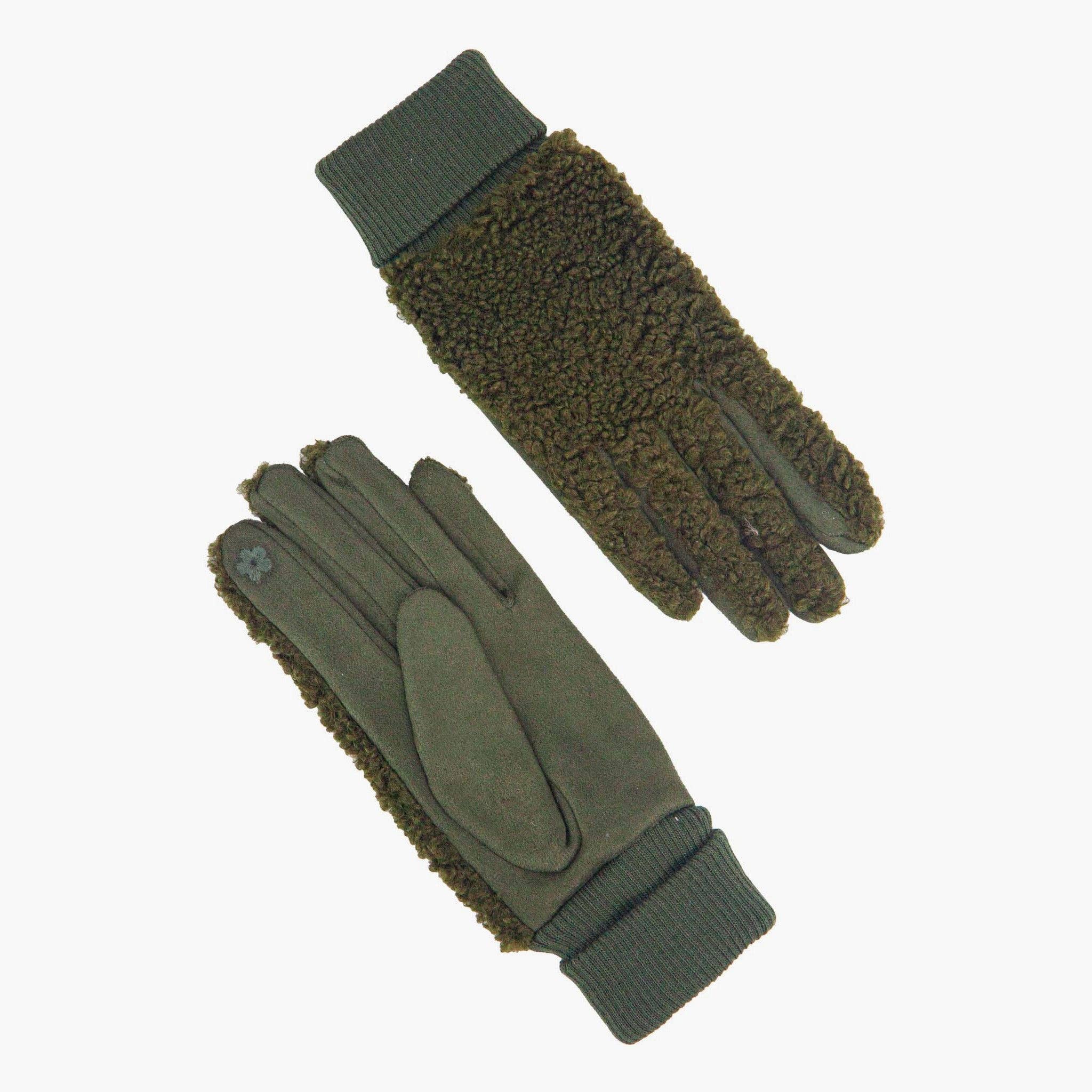 Winnie Khaki Borg Fleece Gloves: One-size