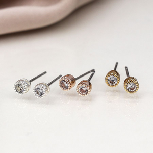 Silver plated, faux gold and rose gold millgrain crystal stud set 4163