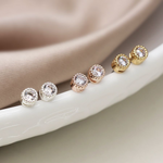 Silver plated, faux gold and rose gold millgrain crystal stud set 4163