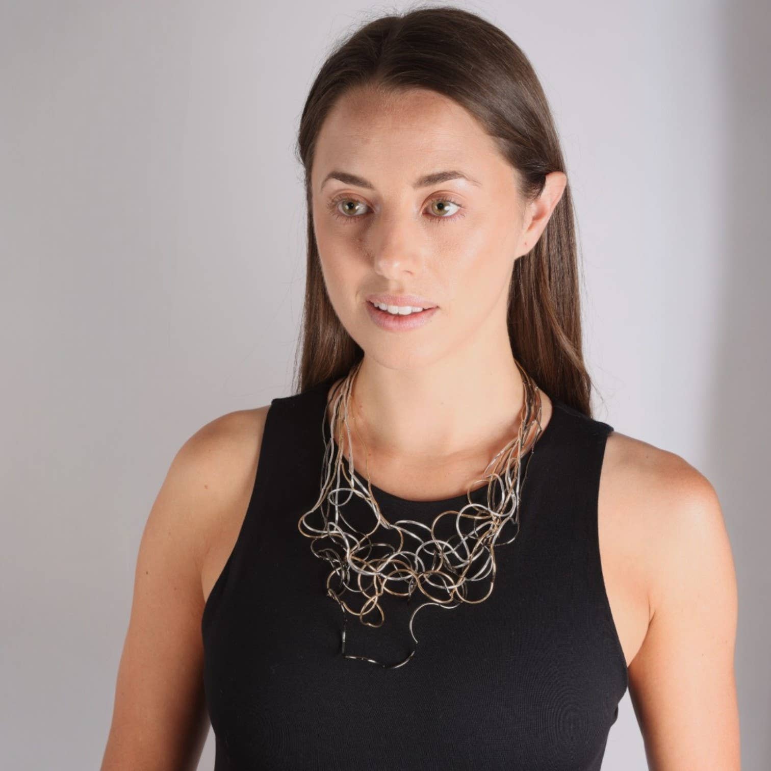 Statement Multi Strand Necklace NK190SIL: Short Silver