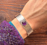 Hammered Silver Bracelet with Amethyst / Adjustable / Bohemian Jewellery / Ethnic Style / Rustic  / Boho / Gift for Her / Artisanal /