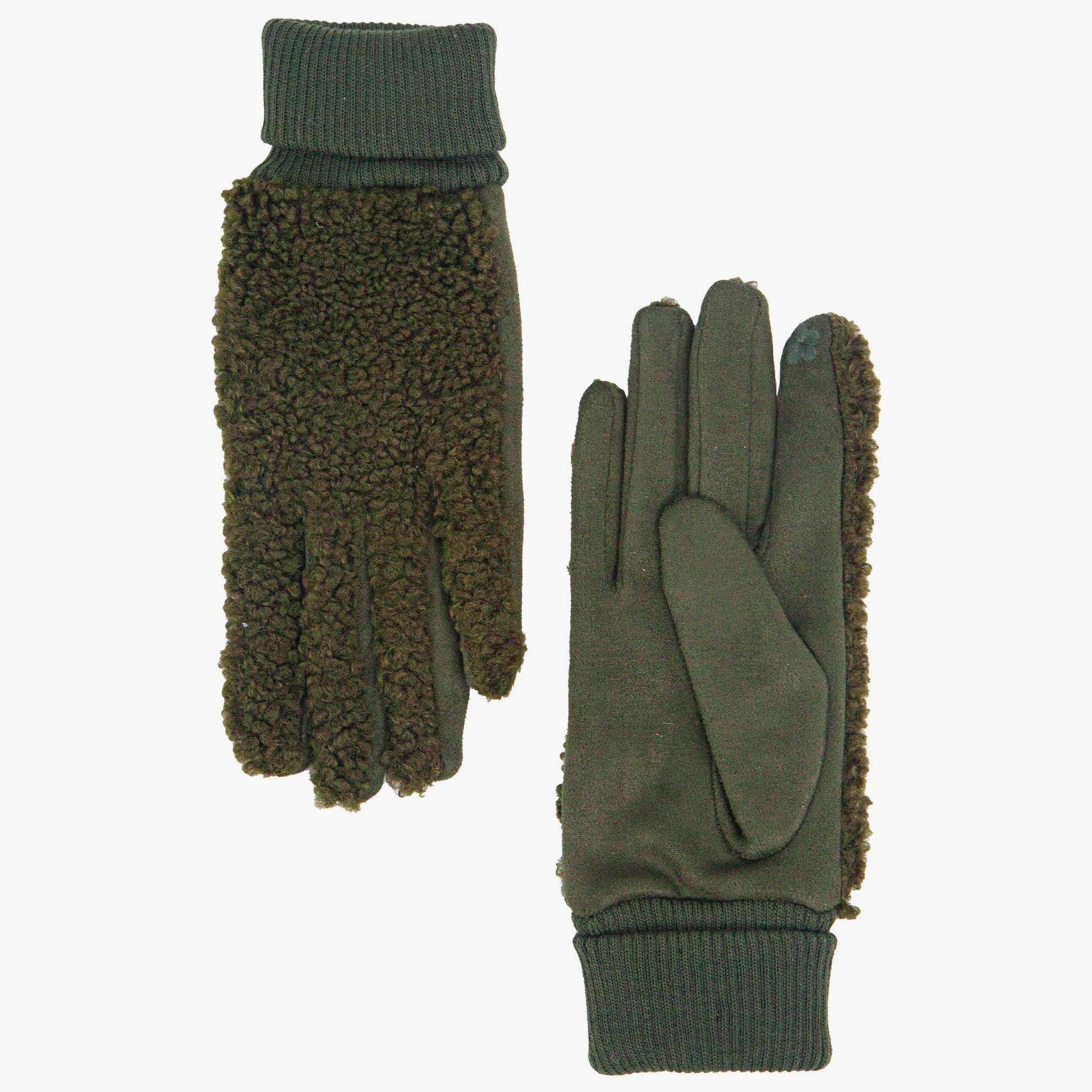 Winnie Khaki Borg Fleece Gloves: One-size