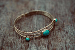 Hammered Brass Bracelet with Turquoise, Boho Bangle,