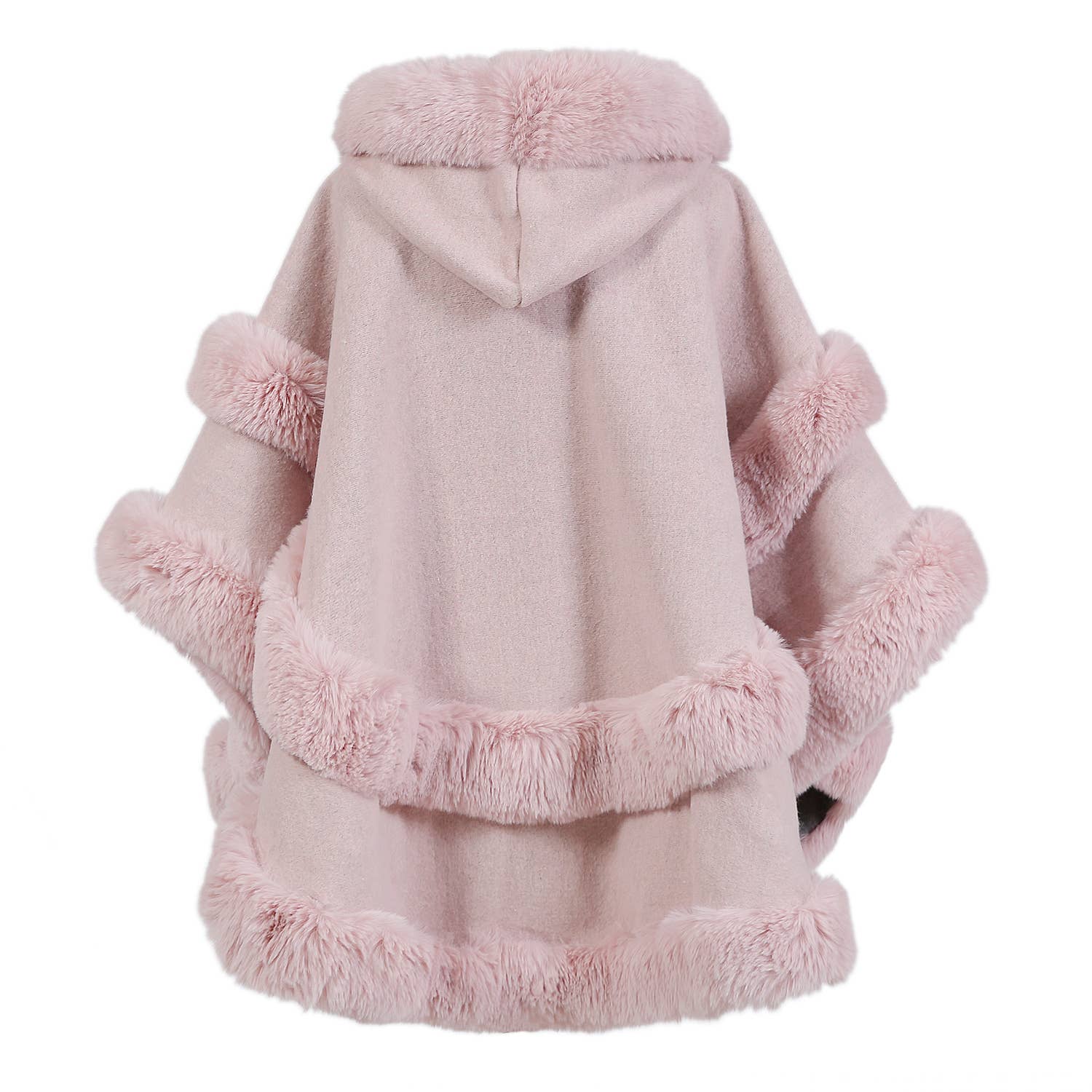 Poncho Cape with Plush Faux Fur Detailing PE378: Silver