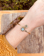 Golden Moonstone Bracelet / Brass / Adjustable / Spiral / Ethnic / Rustic / Bohemian  / Boho /