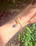 Snake Bracelet Lapis Lazuli Brass Bangle – Boho Cuff with Blue Gemstone – Adjustable Statement Jewellery Gift for Her