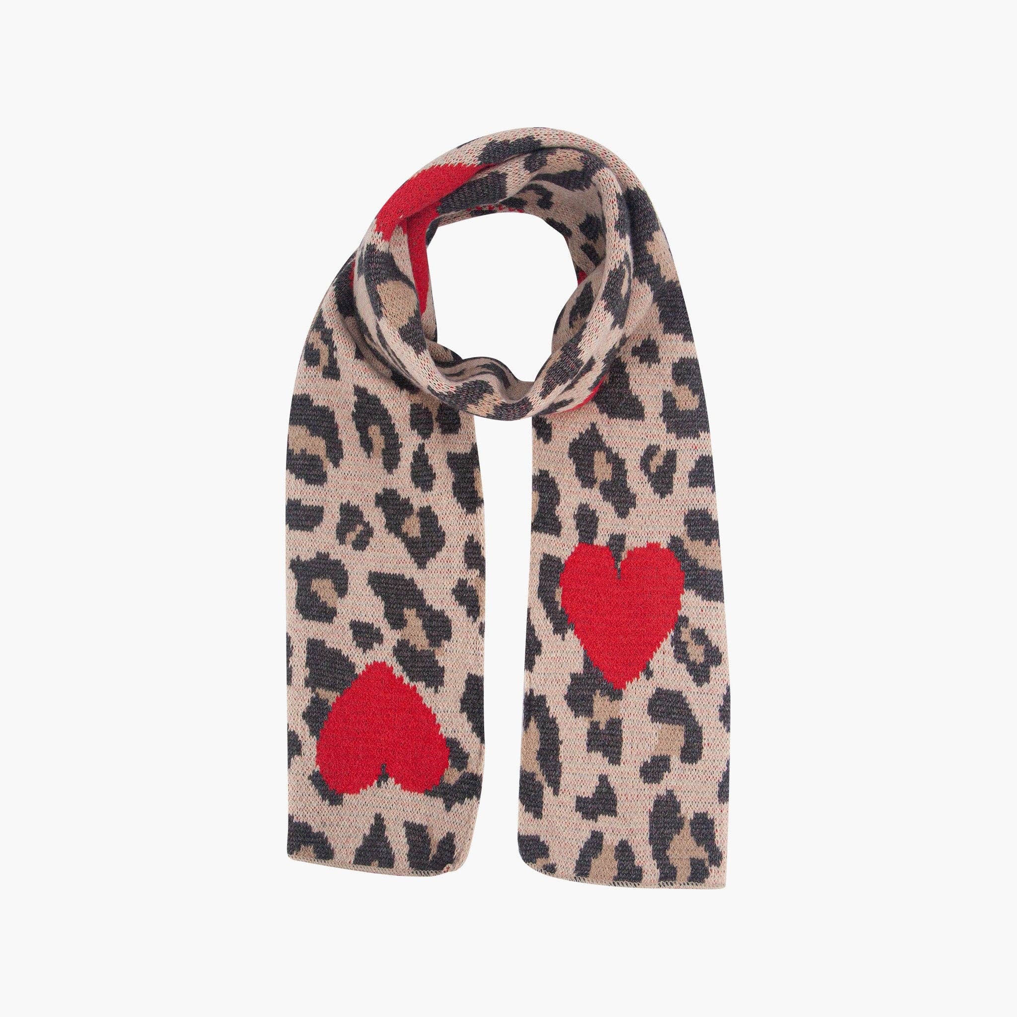 Wylda Cream Leopard and Hearts Heavyweight Scarf: One-size