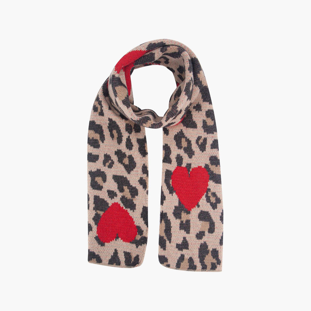Wylda Cream Leopard and Hearts Heavyweight Scarf: One-size
