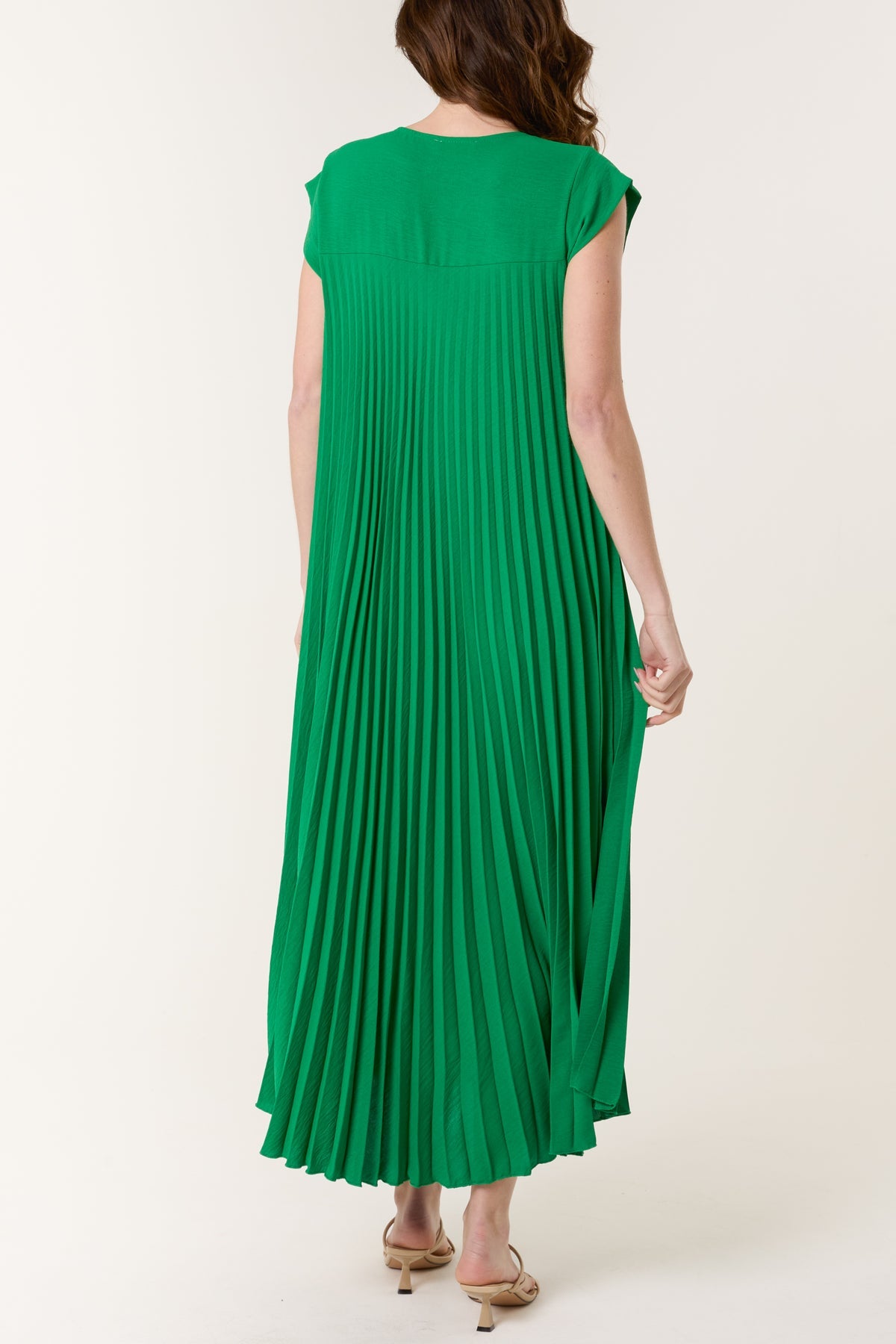 Cap Sleeve Pleated Maxi Dresso