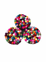 Felt Pom Pom Round Multicolour Coasters Handmade 10 cm