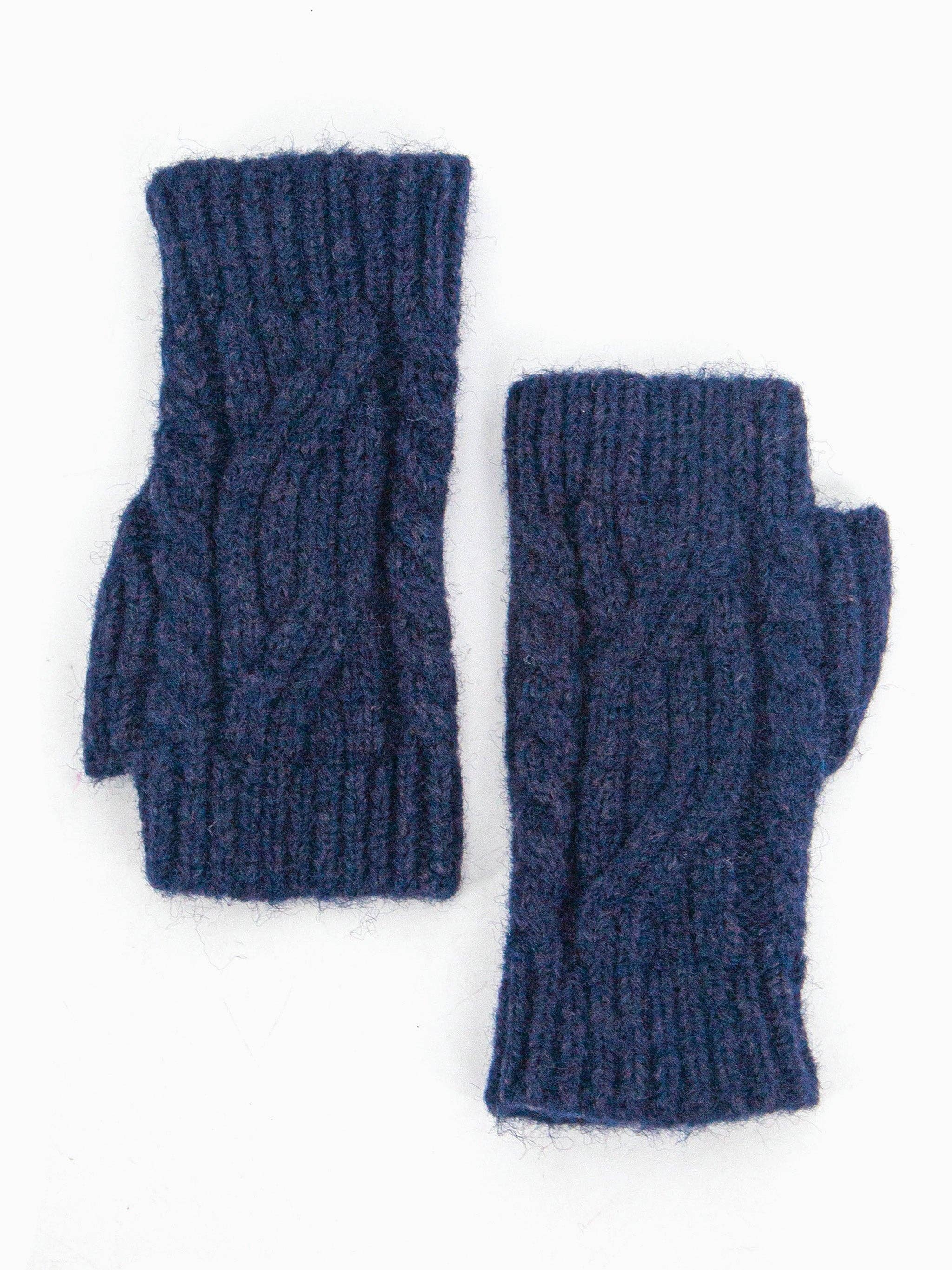 Sydney Wrist Warmers - Navy Blue, Cable Knit: One-size