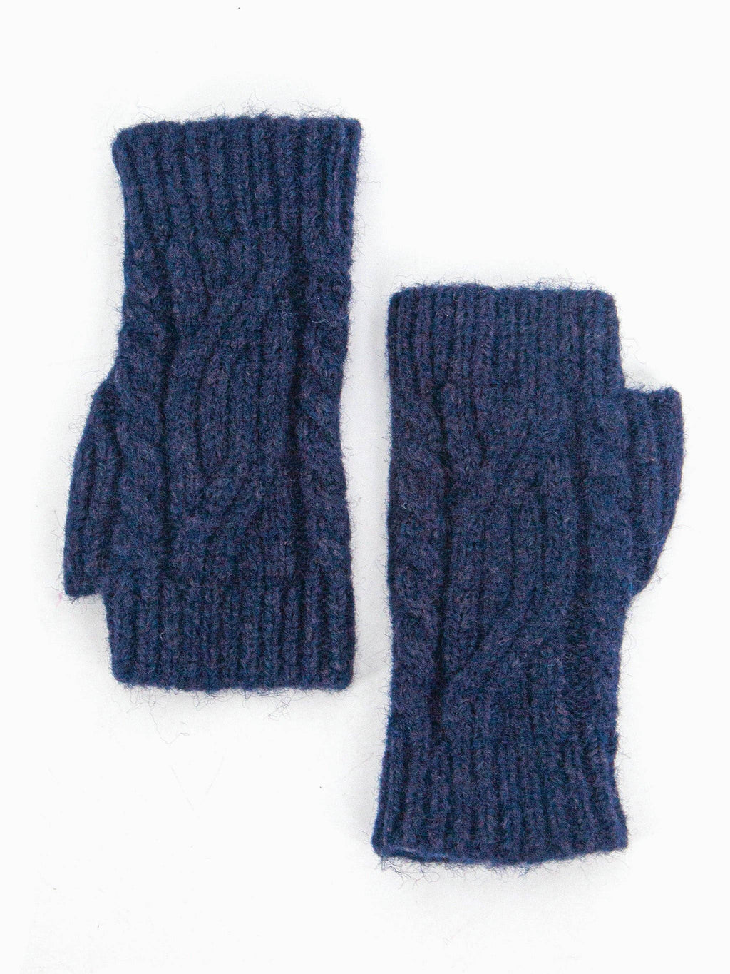 Sydney Wrist Warmers - Navy Blue, Cable Knit: One-size