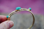 Hammered Brass Bracelet with Turquoise, Boho Bangle,