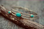 Hammered Brass Bracelet with Turquoise, Boho Bangle,