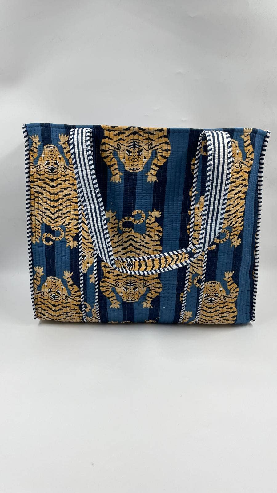 100% Cotton Kantha Quilted Boho Tiger Reversible Tote Bag