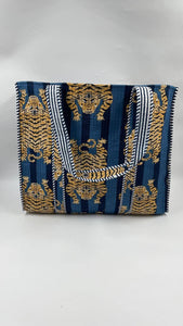 100% Cotton Kantha Quilted Boho Tiger Reversible Tote Bag