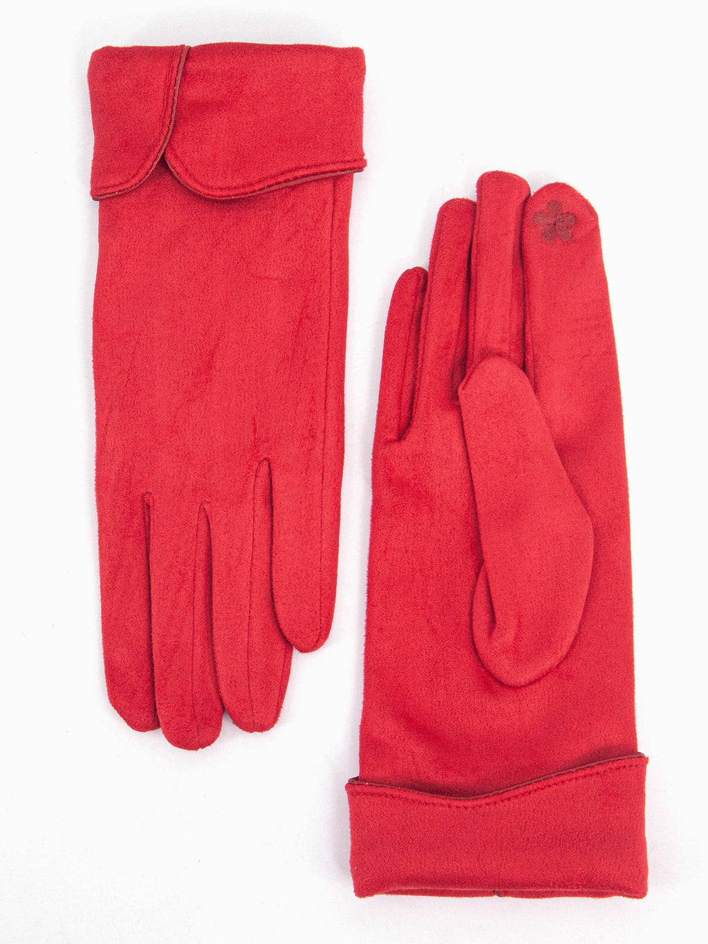 Tori Scalloped Cuff Gloves - Red: One-size
