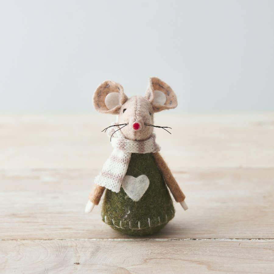 Green and Beige Fabric Mouse, 8cm