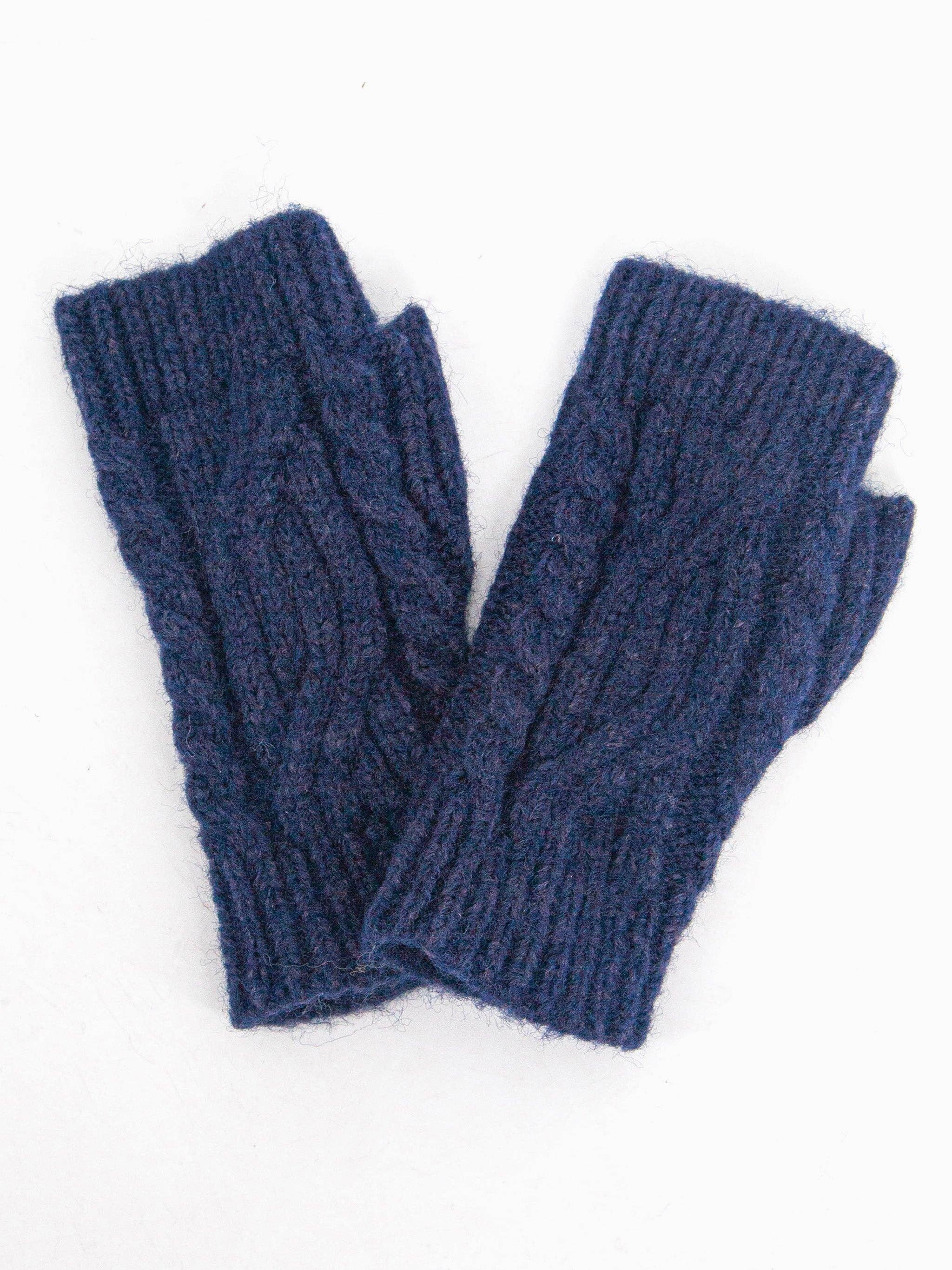 Sydney Wrist Warmers - Navy Blue, Cable Knit: One-size
