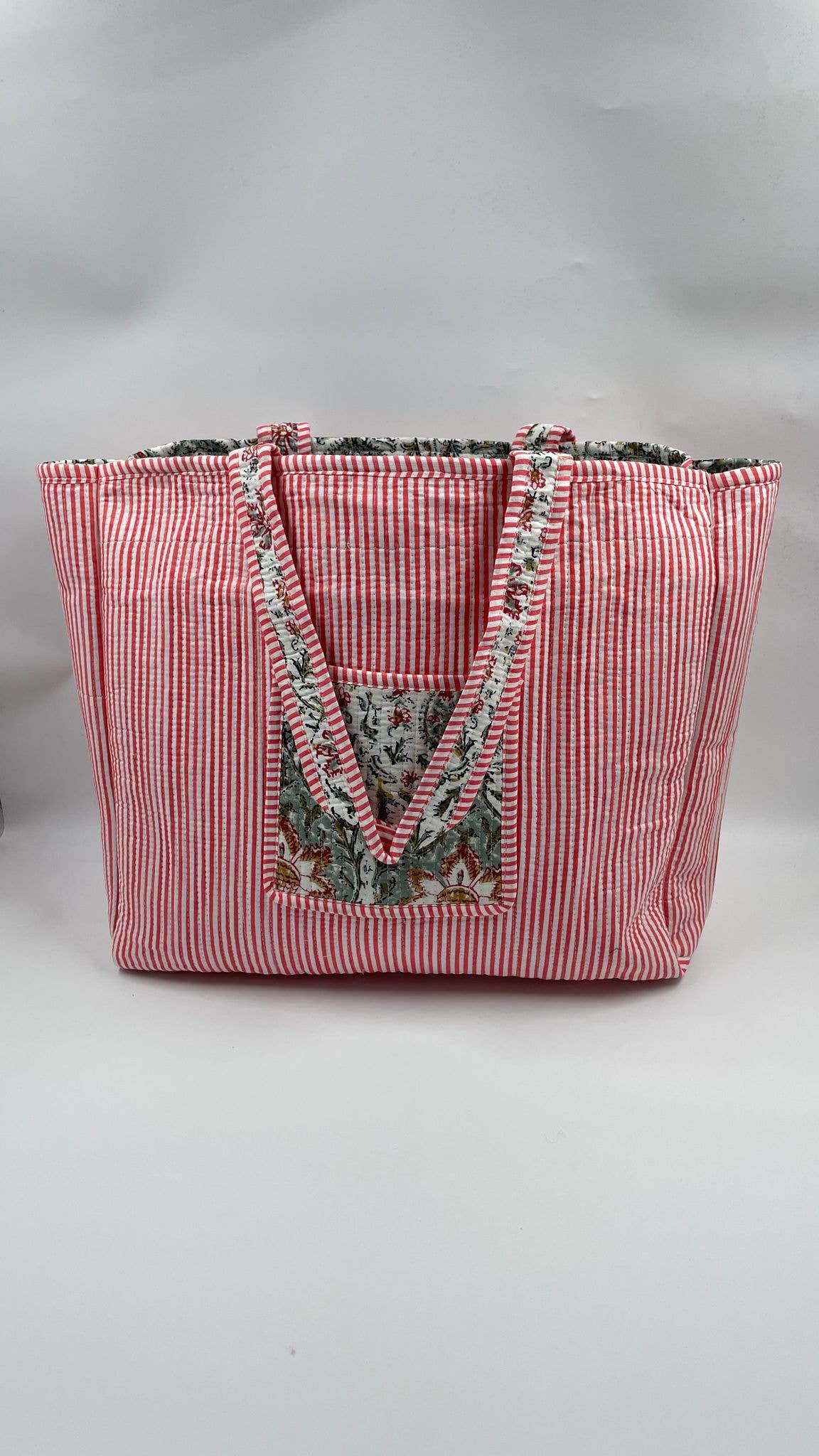 100% Cotton Kantha Quilted Boho Reversible Floral Tote Bag