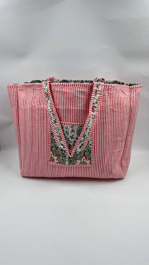 100% Cotton Kantha Quilted Boho Reversible Floral Tote Bag