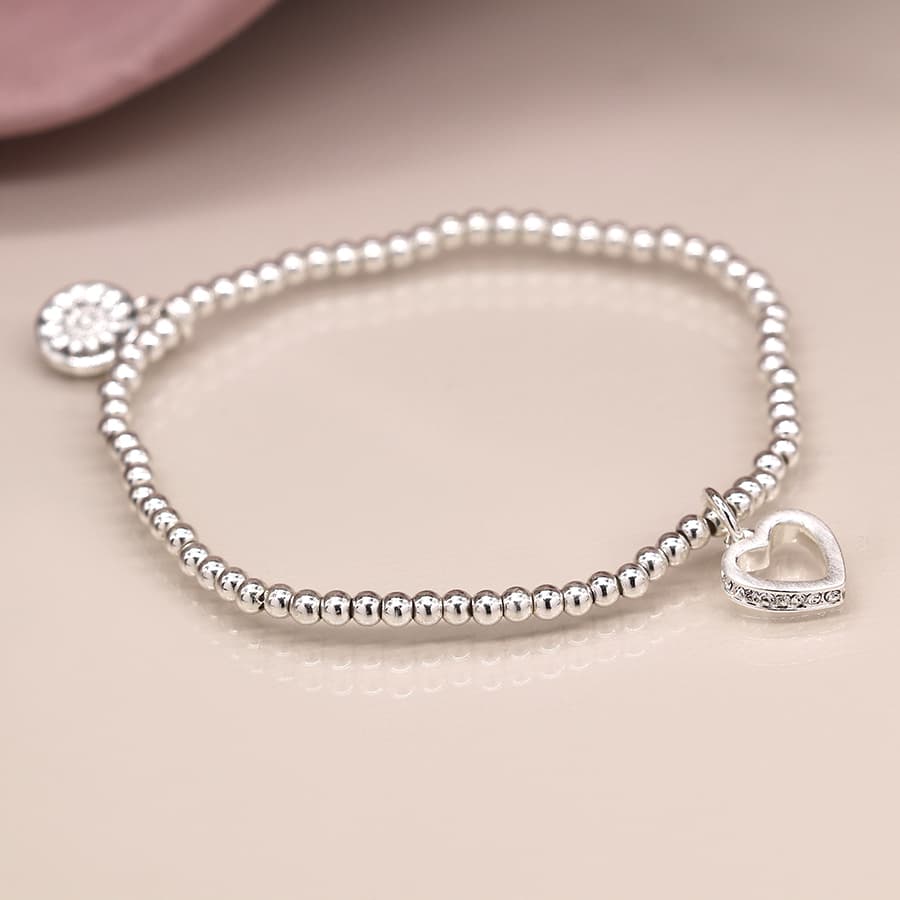 Silver plated crystal edged heart bracelet