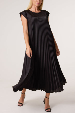 Pleated Satin Midi Dress