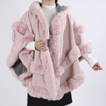 Poncho Cape with Plush Faux Fur Detailing PE378: Silver