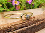 Labradorite Gold Moon Bracelet / Brass / Bangle / Galaxy / Solar System / Planets / Boho / Adjustable / Hippie / Chic / Sun