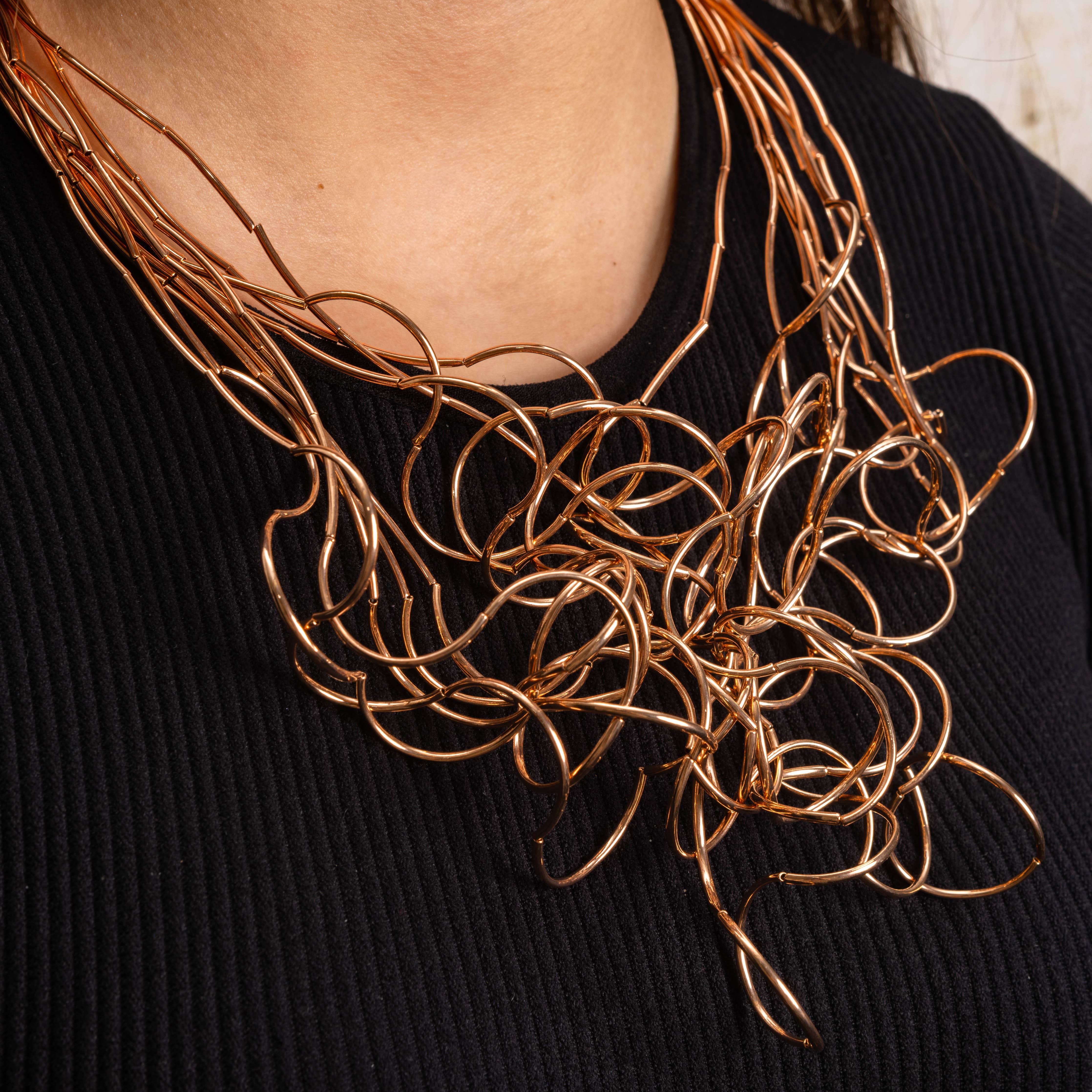 Statement Multi Strand Necklace NK190SIL: Short Rose Gold
