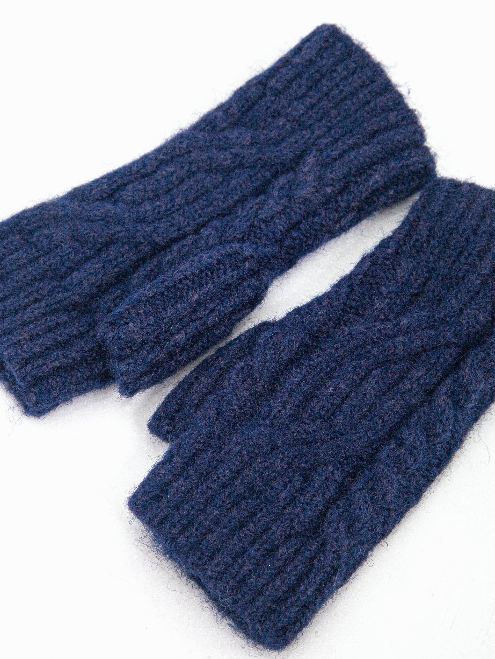 Sydney Wrist Warmers - Navy Blue, Cable Knit: One-size