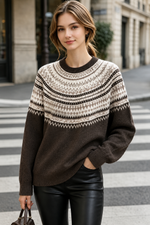 Fair Isle Pattern Knit Jumper: Brown