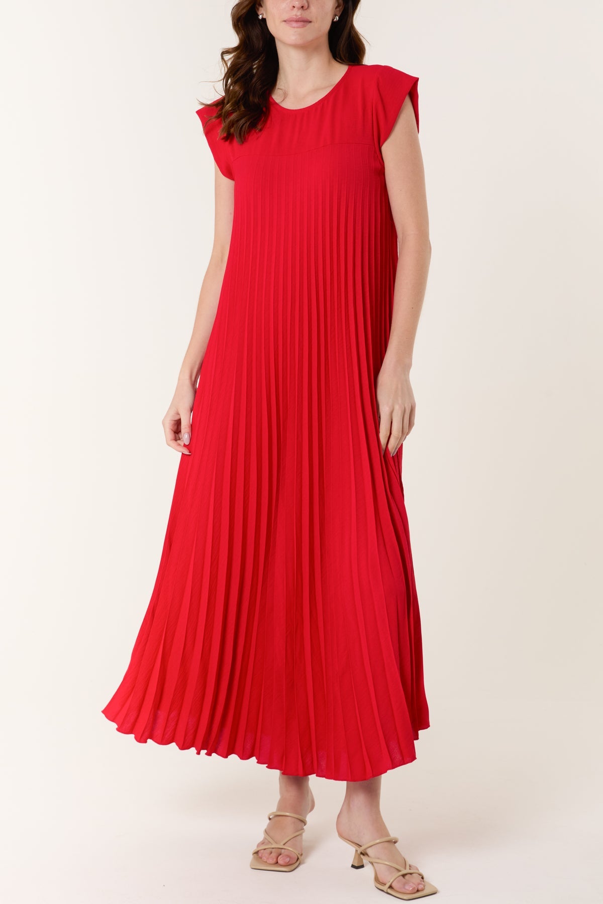 Cap Sleeve Pleated Maxi Dresso
