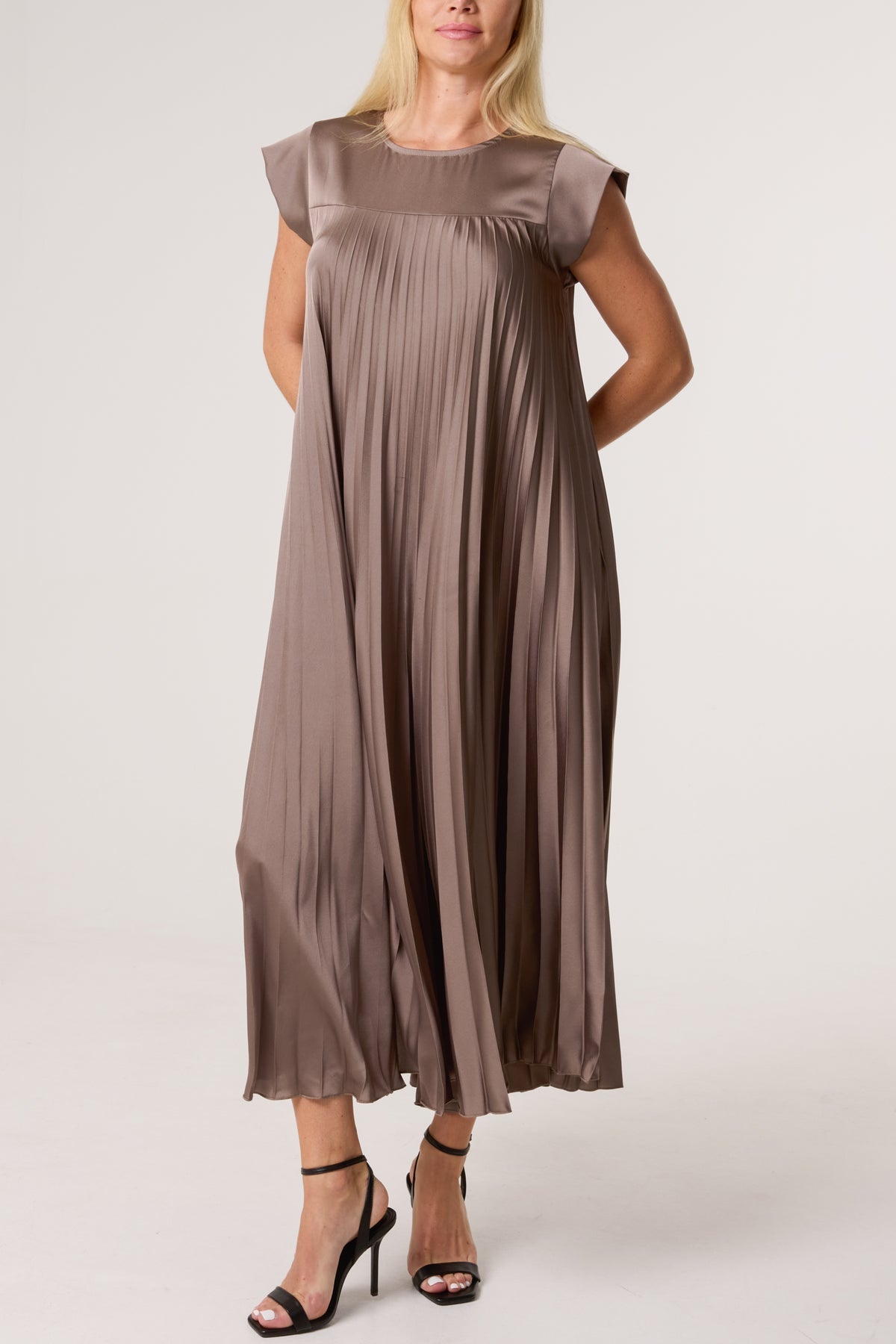 Pleated Satin Midi Dress